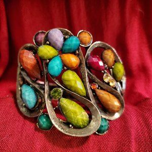 Bracelet with Multi-Colored stones set in bronze-tone metal